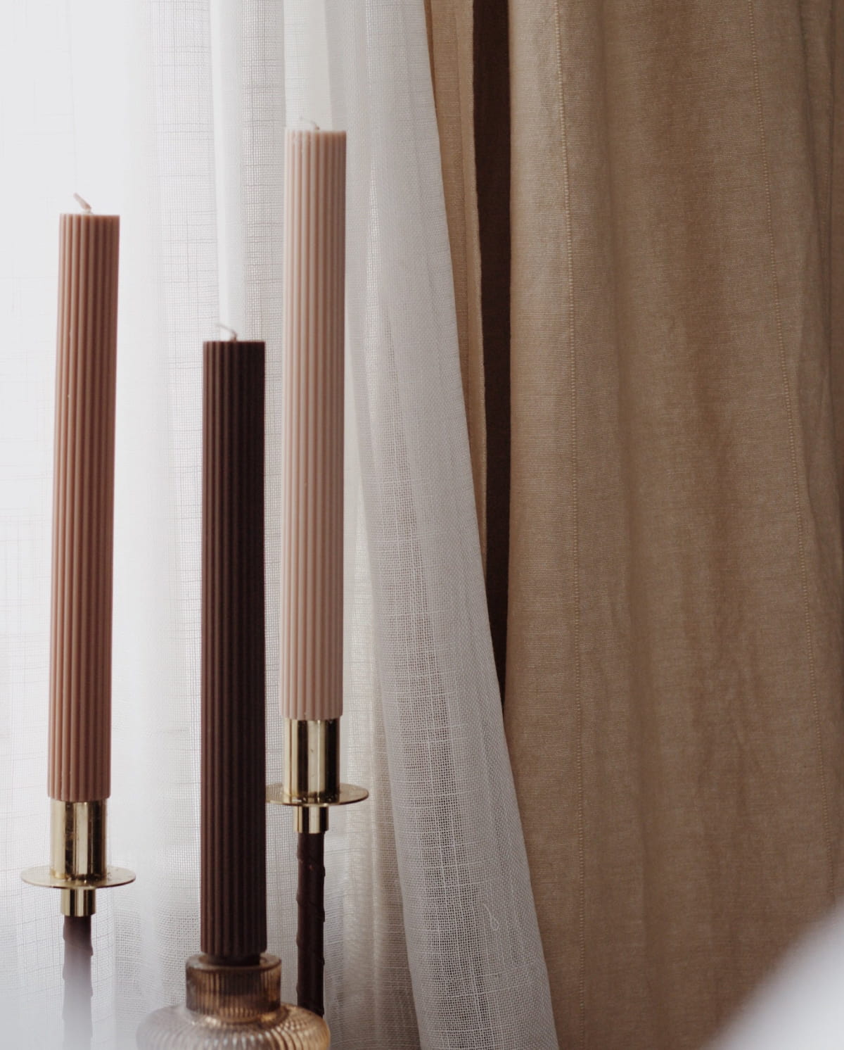 Neutral Tall Trio Ribbed Candles