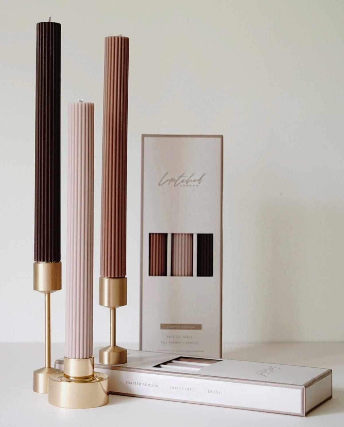 Neutral Tall Trio Ribbed Candles