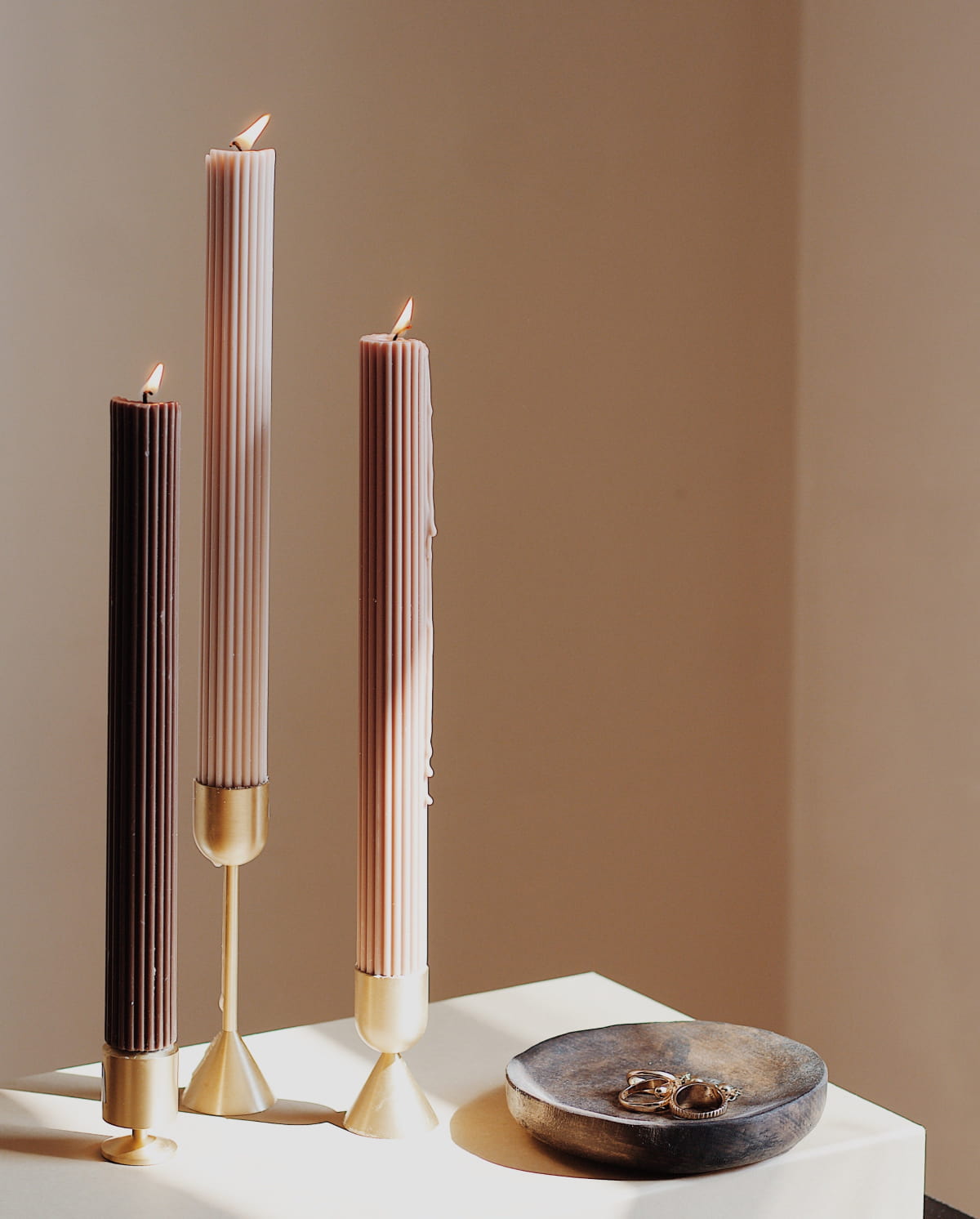 Neutral Tall Trio Ribbed Candles